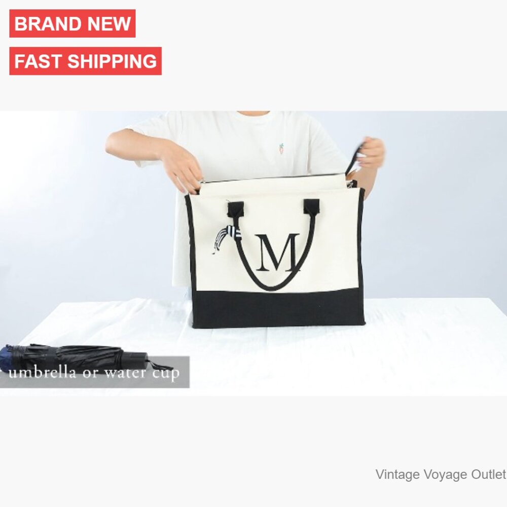 Personalized Initial Tote Bag Set With Makeup Bag… - image 7